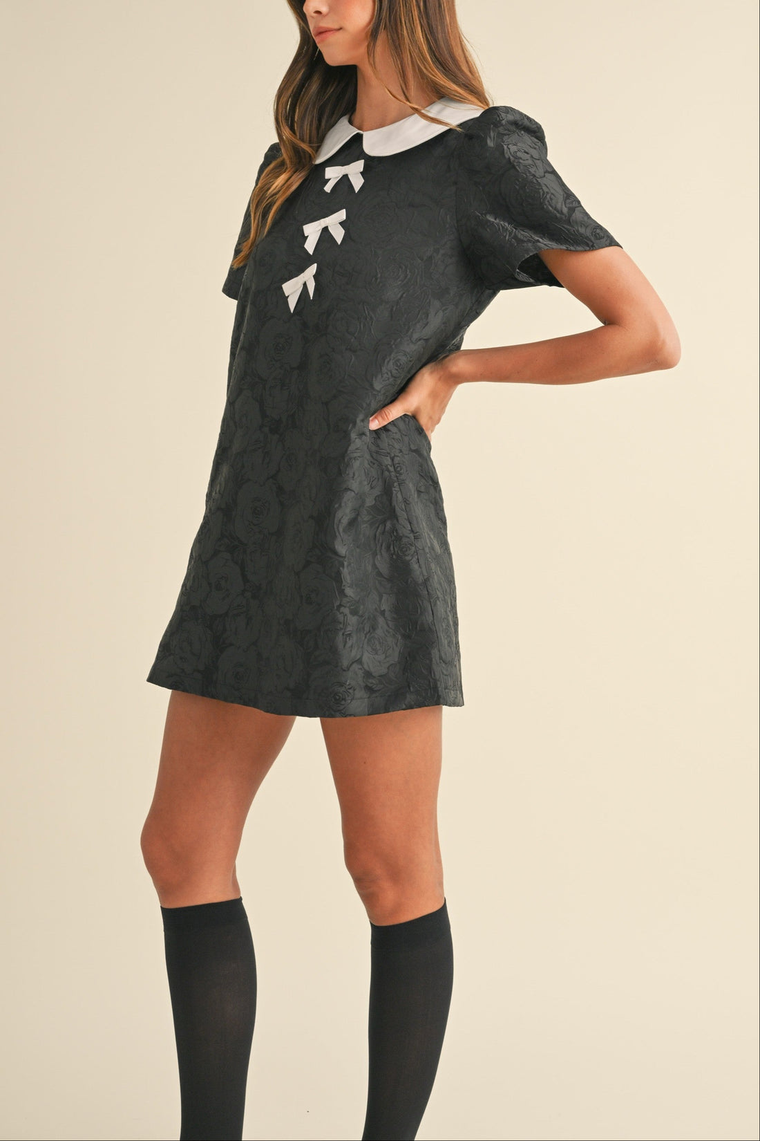 Floral Jacquard Peter Pan Collared Mini Dress