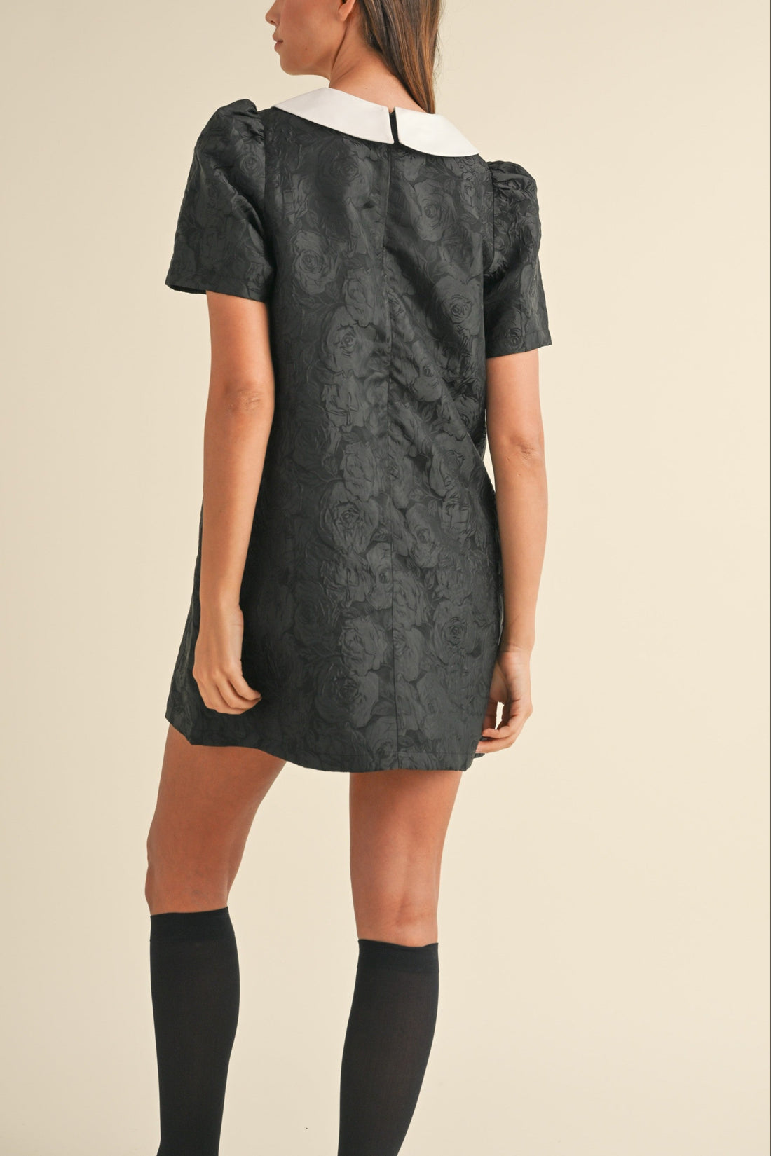 Floral Jacquard Peter Pan Collared Mini Dress