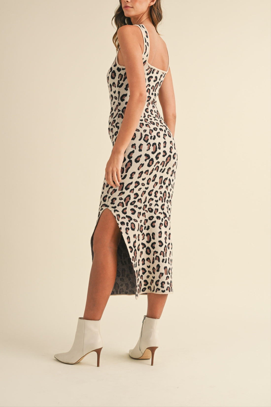 Leopard Sweater Knit Bodycon Midi Dress