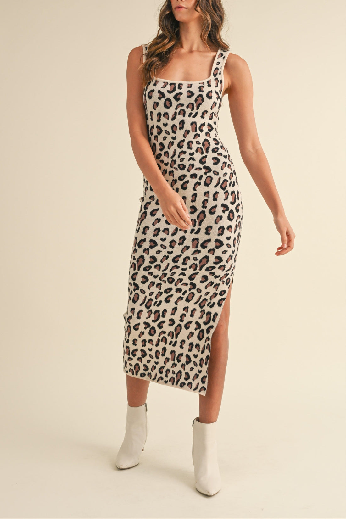 Leopard Sweater Knit Bodycon Midi Dress