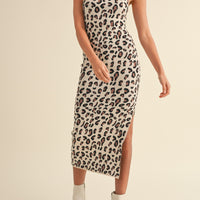 Leopard Sweater Knit Bodycon Midi Dress