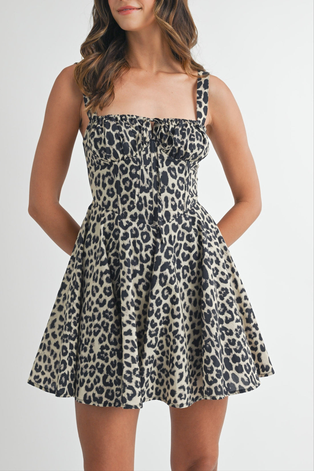 Leopard Bustier Lace Up Mini Dress