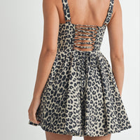 Leopard Bustier Lace Up Mini Dress