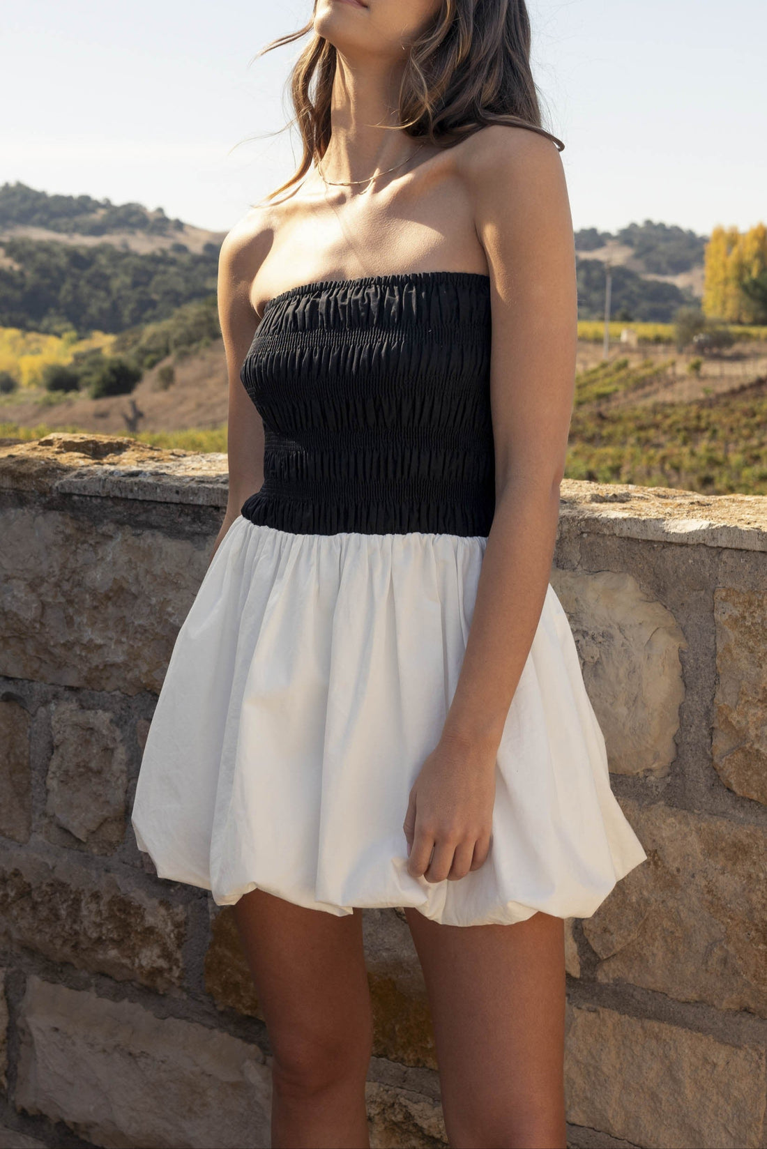 Two-Tone Strapless Bubble Mini Dress | Angenoirapparel