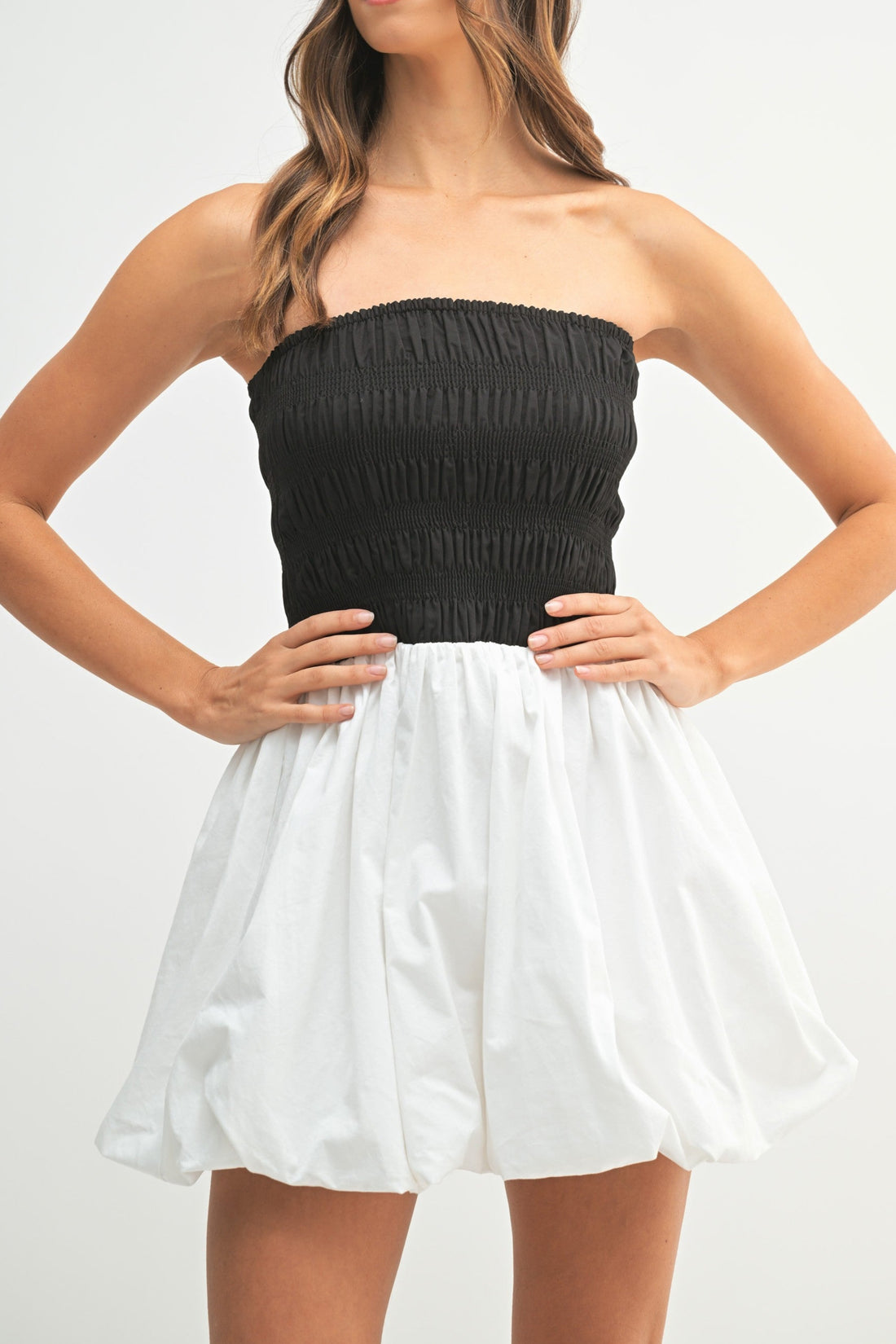 Two-Tone Strapless Bubble Mini Dress | Angenoirapparel