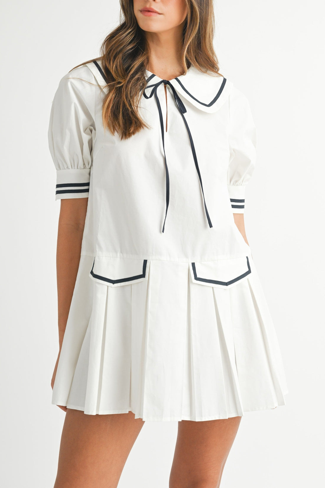 Peter Pan Collar Pleated Mini Dress