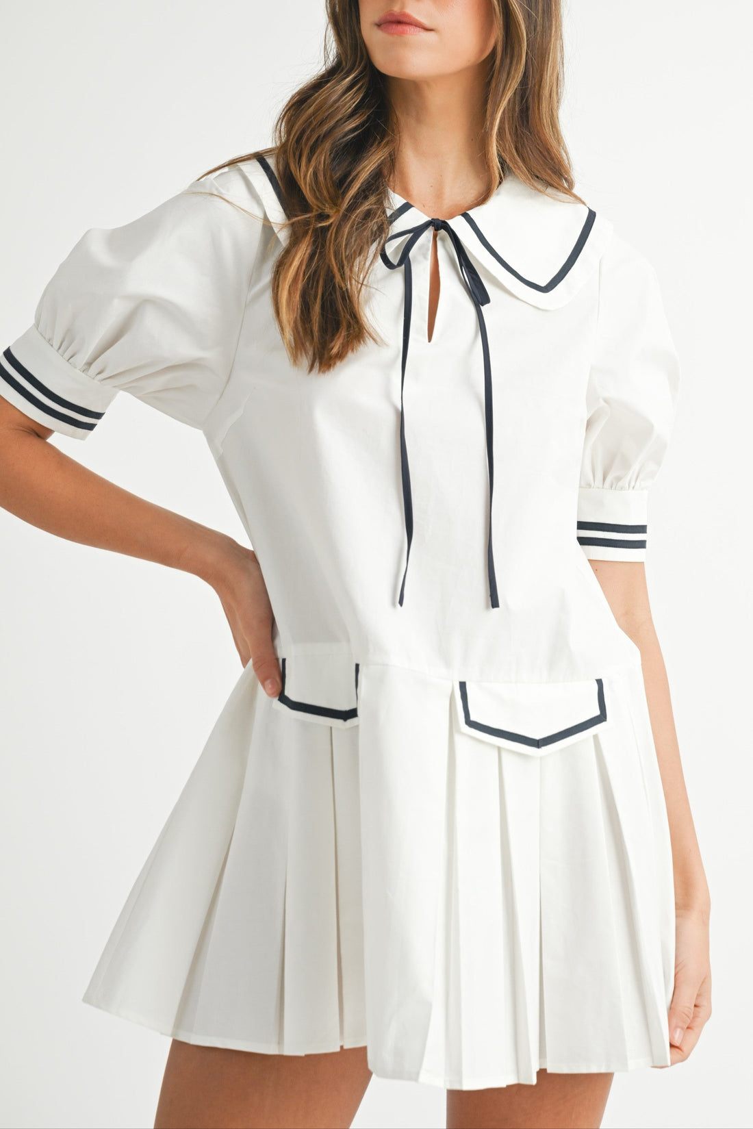 Peter Pan Collar Pleated Mini Dress