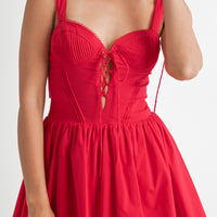 Red Lovely Lace Up Corset Mini Dress