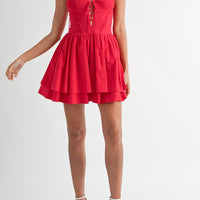 Red Lovely Lace Up Corset Mini Dress