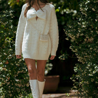 Bow Detail Cable Knit Oversized Sweater MIni Dress