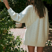 Bow Detail Cable Knit Oversized Sweater MIni Dress