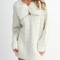 Bow Detail Cable Knit Oversized Sweater MIni Dress