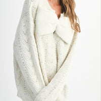 Bow Detail Cable Knit Oversized Sweater MIni Dress