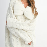 Bow Detail Cable Knit Oversized Sweater MIni Dress