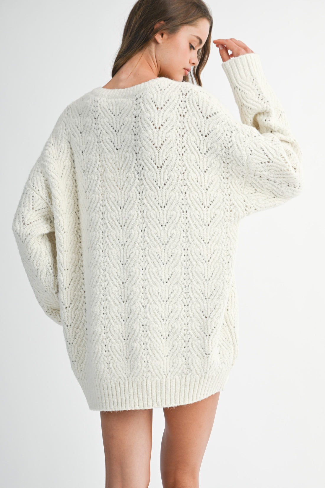 Bow Detail Cable Knit Oversized Sweater MIni Dress