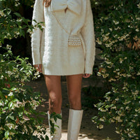 Bow Detail Cable Knit Oversized Sweater MIni Dress