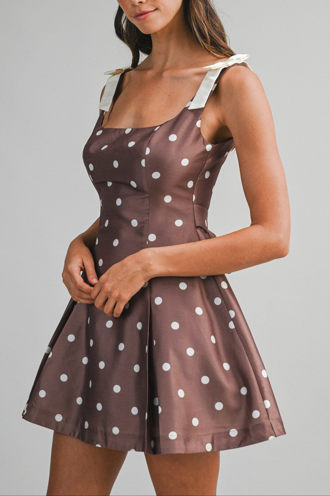 Polka Dot Satin Mini Dress with Bow Straps