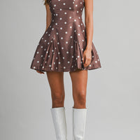 Polka Dot Satin Mini Dress with Bow Straps