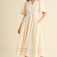 Embroidery Floral Button Down Maxi Dress