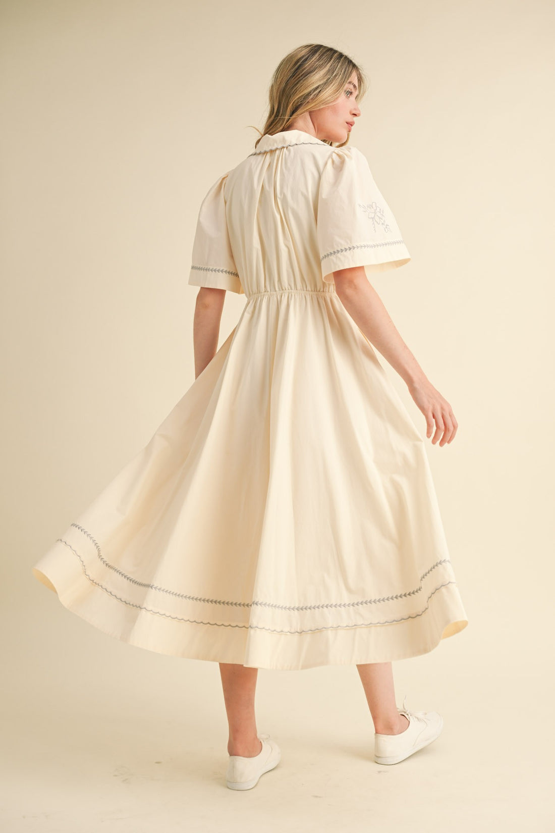 Embroidery Floral Button Down Maxi Dress