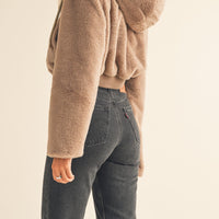 Faux Fur Hoodie Crop Jacket