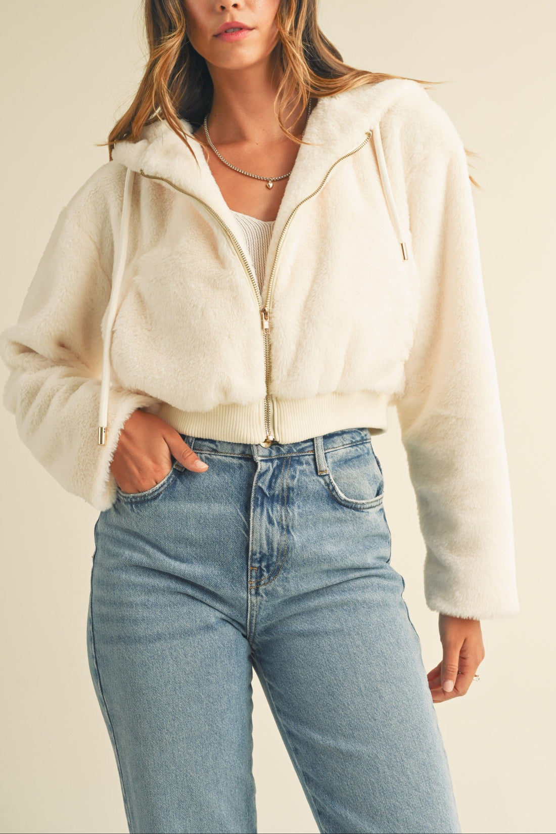 Faux Fur Hoodie Crop Jacket