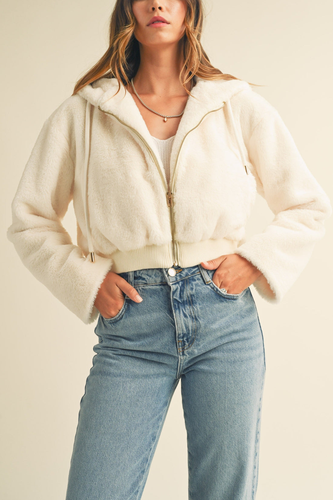 Faux Fur Hoodie Crop Jacket