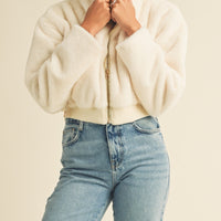 Faux Fur Hoodie Crop Jacket