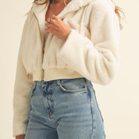 Faux Fur Hoodie Crop Jacket