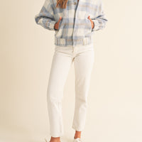 Fuzzy Plaid Bomber Jacket