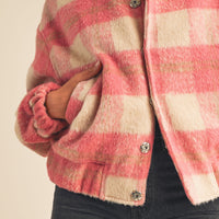 Fuzzy Plaid Bomber Jacket