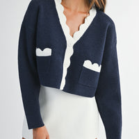 Scalloped Trim Cropped Cardigan