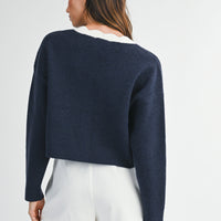 Scalloped Trim Cropped Cardigan