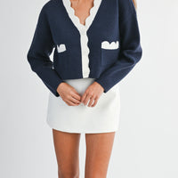 Scalloped Trim Cropped Cardigan
