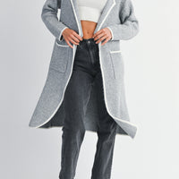 Contrast Trim Knit Lapel Open Cardigan