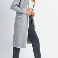 Contrast Trim Knit Lapel Open Cardigan