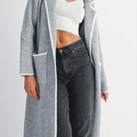 Contrast Trim Knit Lapel Open Cardigan