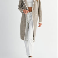 Contrast Trim Knit Lapel Open Cardigan