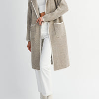 Contrast Trim Knit Lapel Open Cardigan