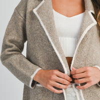 Contrast Trim Knit Lapel Open Cardigan