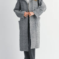 Cozy Cable Knit Longline Cardigan Coat with Hood