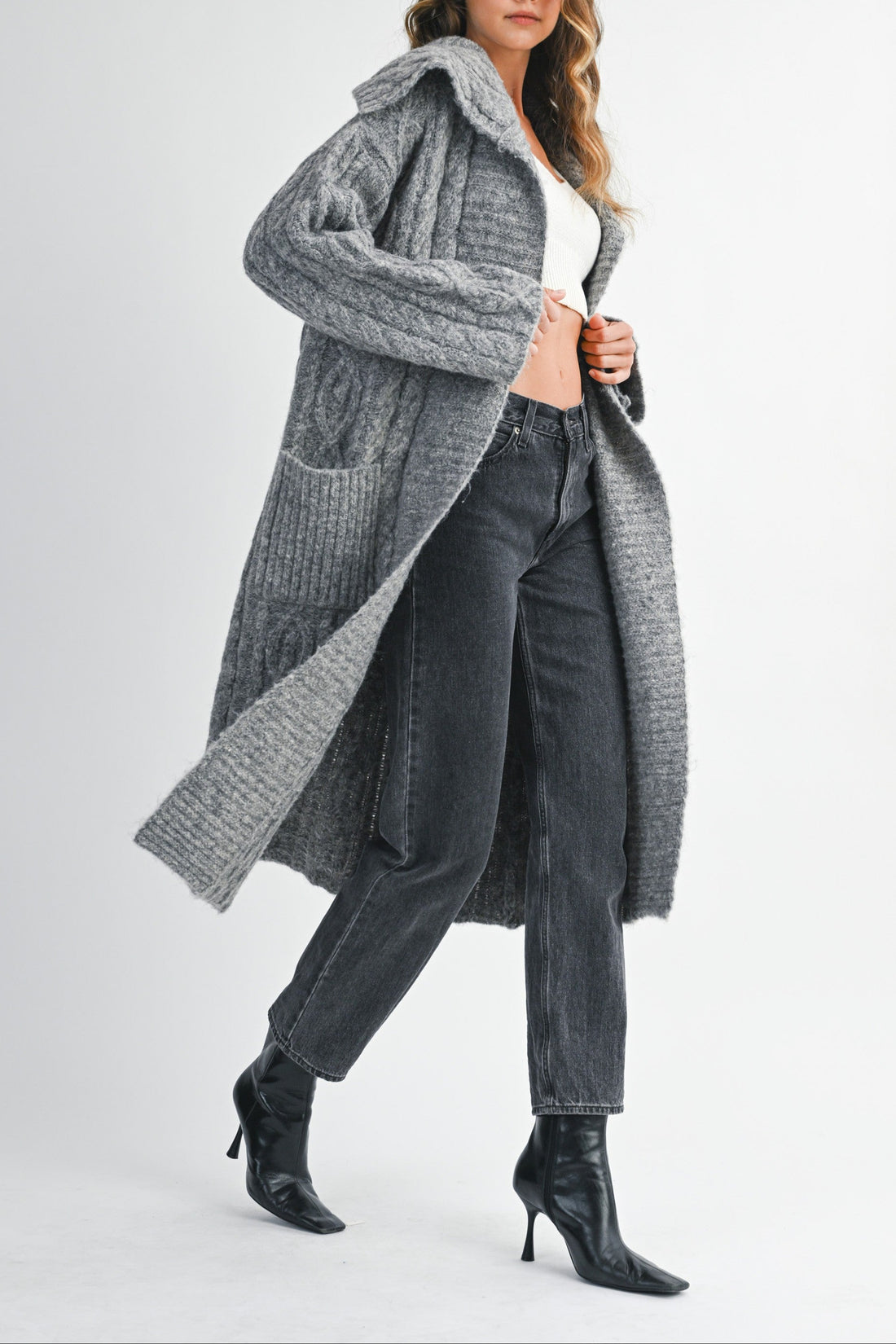 Cozy Cable Knit Longline Cardigan Coat with Hood