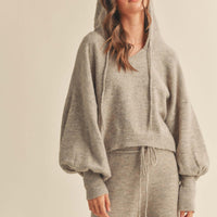 Balloon Sleeve Knit Hoodie Sweater