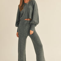 Balloon Sleeve Knit Hoodie Sweater