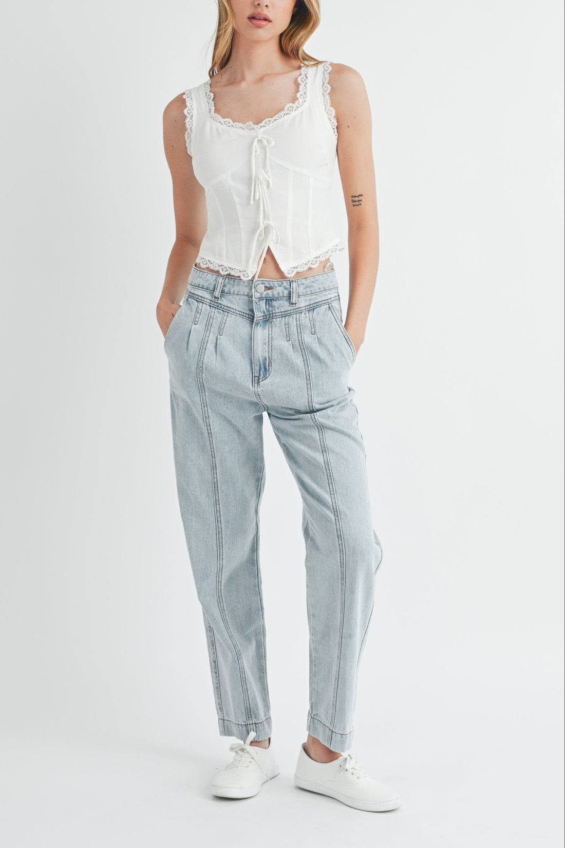 Pleated Detail Denim Jeans