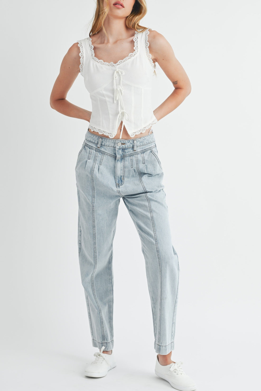 Pleated Detail Denim Jeans