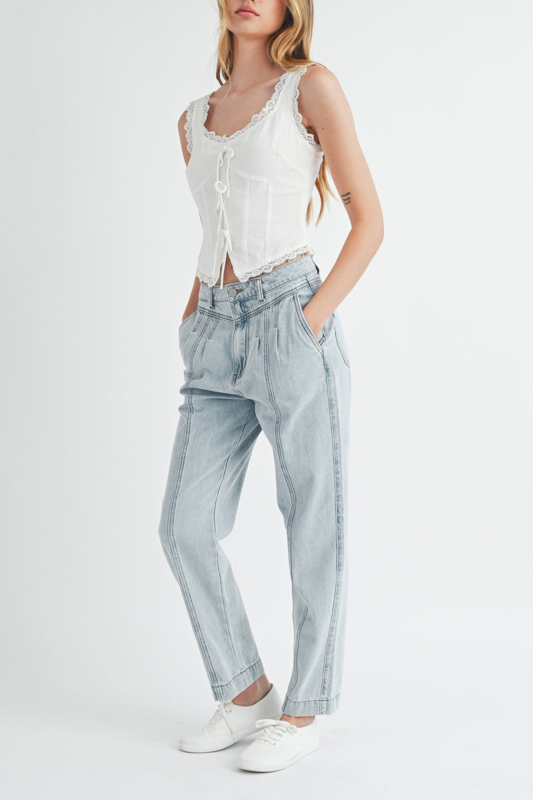 Pleated Detail Denim Jeans