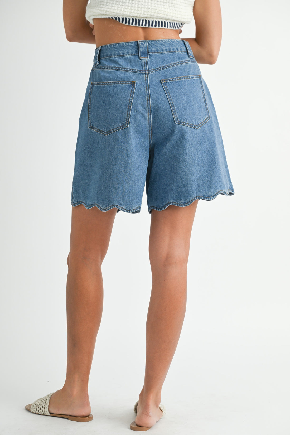 Scallop Hem Denim Bermuda Shorts