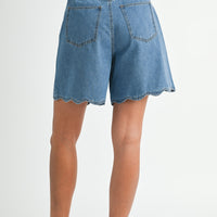 Scallop Hem Denim Bermuda Shorts