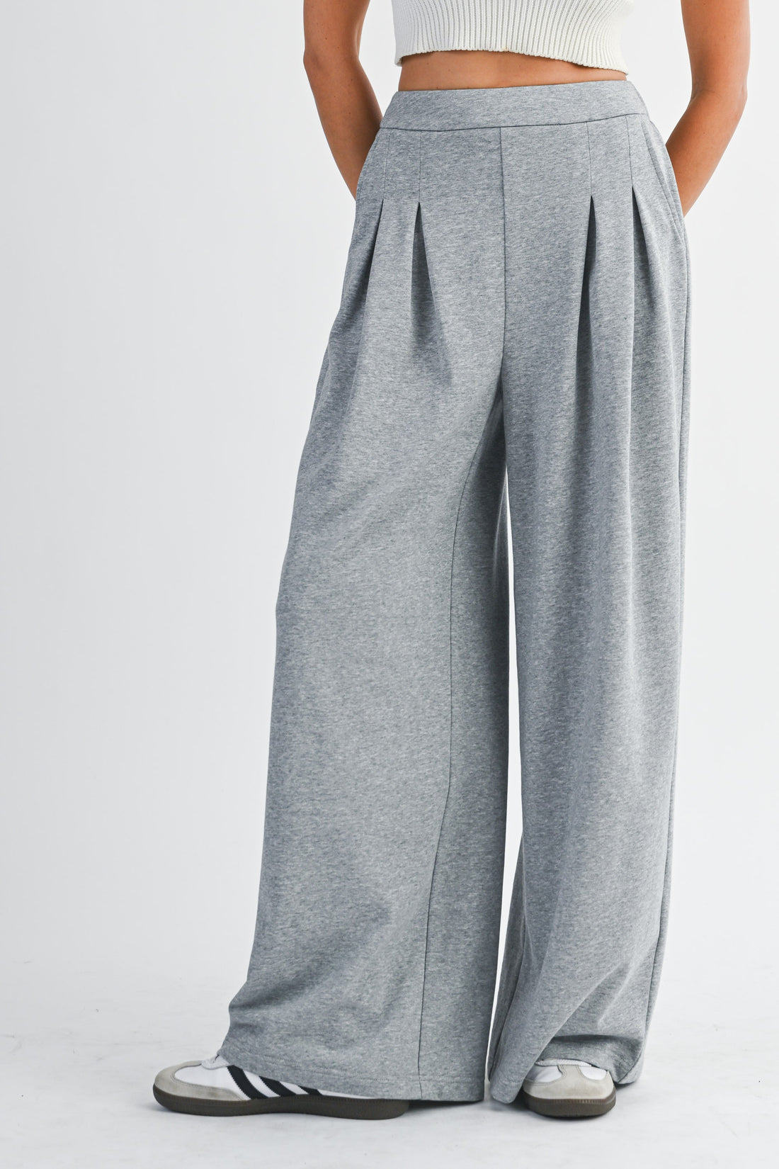 Wide Leg Pleated Lounge Pants with Pockets